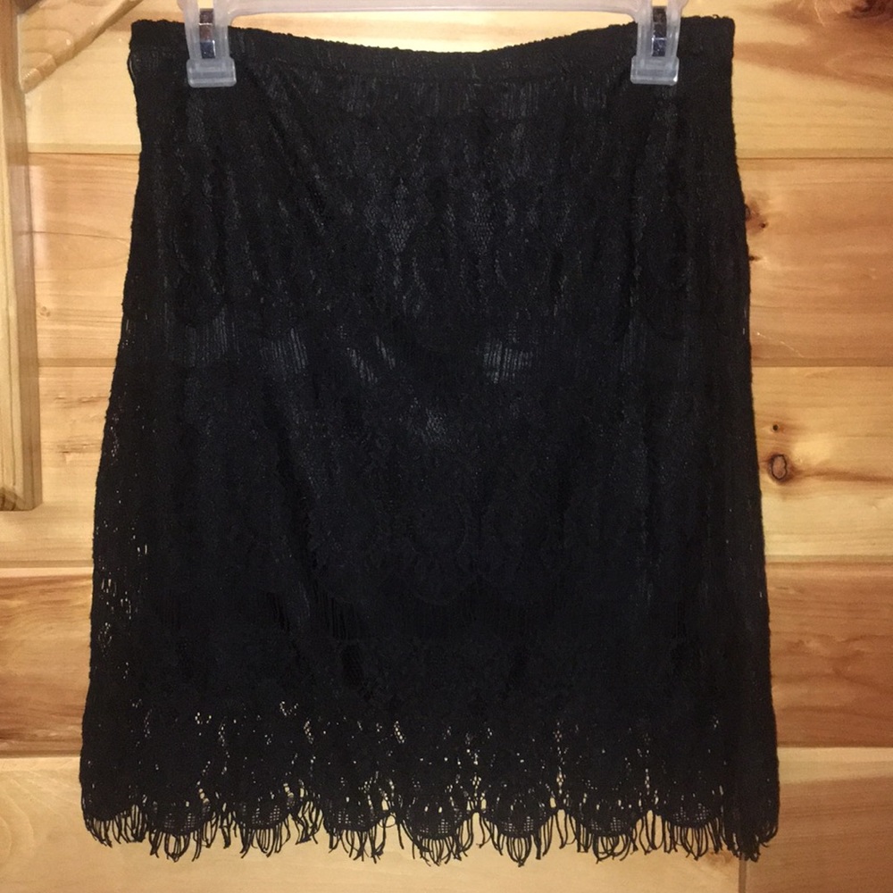 Lace & satin fringe skirt
